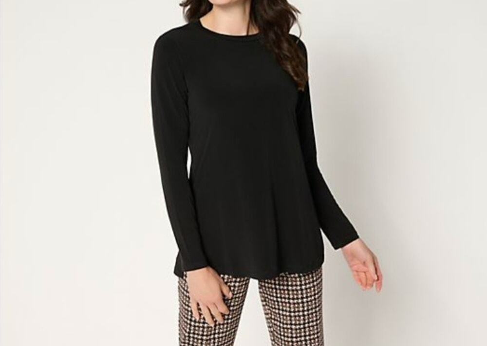 Susan Graver Size 1X Black Liquid Knit Crew Neck Top A700410 NWOT